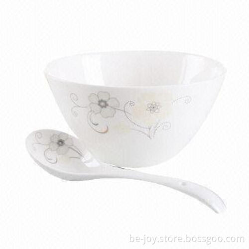 Ceramic Soup Bowl with Designs and Spoon